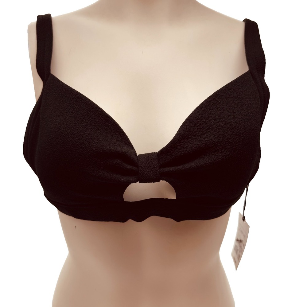 Shade & Shore Women's Bralette Bikini Swim Top Black Knot Front Cutout Large
